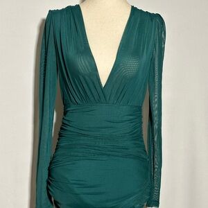 Sheer Teal Long Sleeve Mini Dress